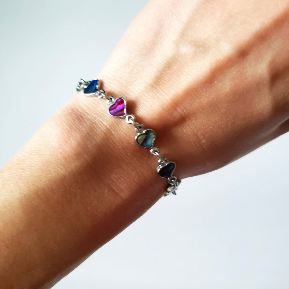 Genuine Paua Sea Shell Heart Bracelet- Multi Colored Jewelry
